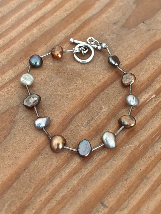 Jewelry - Multi-Color Freshwater Pearl Bracelet with Silver Toggle Clasp